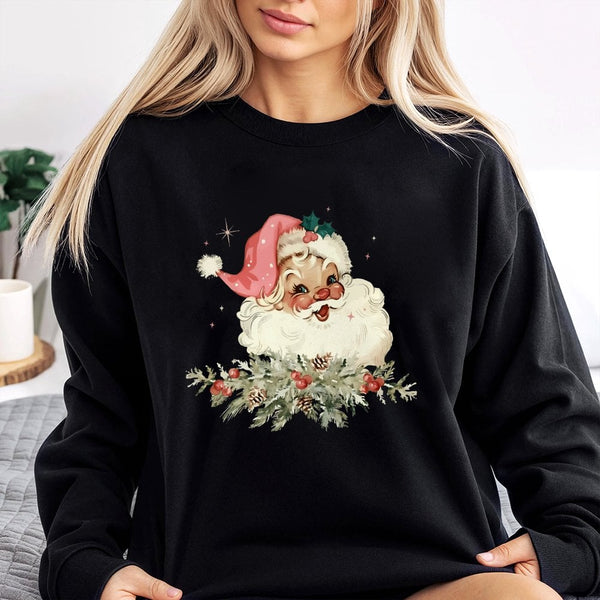 Retro Christmas Santa Sweatshirt, Vintage Santa Sweatshirt, Holiday Graphic Sweatshirt, Festive Xmas Pullover, Winter Holiday