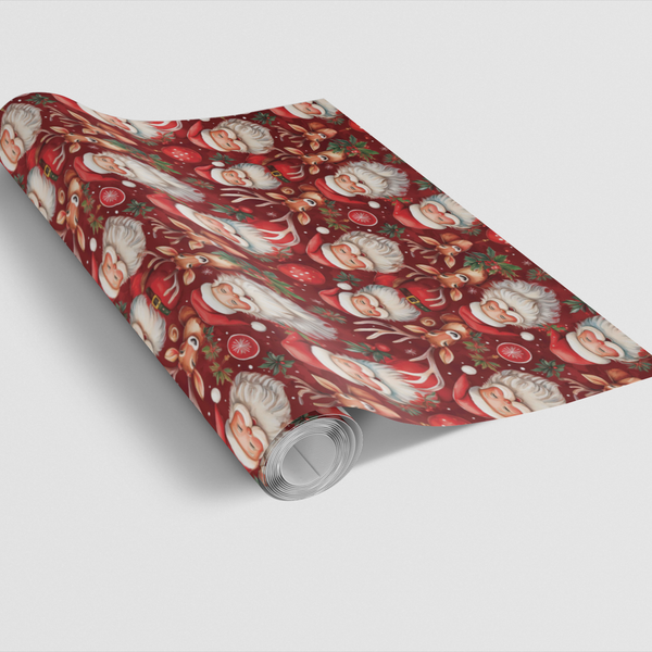 Holiday Hoopla Gift Wrap, Santa and Reindeer Wrapping Paper, Adorable Christmas Wrapping Paper, Santa Gift Wrap Roll, Festive