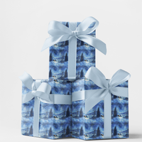Snowy Cabin Winter Landscape Gift Wrap, Silent Snowfall Wrapping Paper, Pine Forest Christmas Wrapping Paper, Comfy Holiday Gift Wrap