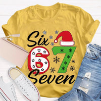 Festive Holiday Graphic Tee, Christmas Santa Hats Snowflakes T-Shirt, Adorable Winter Xmas Party Shirt, Retro Santa Snowflake Graphic T-Shirt