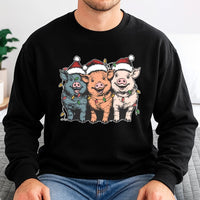 Humorous Farm Animal Lights Sweater, Christmas Pig Sweatshirt, Adorable Pig Lover Xmas Crewneck, Farmhouse Holiday Pullover, Country Xmas Present