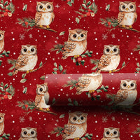Woodland Bird Gift Wrap, Christmas Owl Wrapping Paper, Red Holiday Wrapping Paper, Pine Holly Berry Gift Wrap, Winter Wrapping Paper Roll