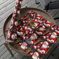 Cartoon Xmas Gift Wrap, Santa Claus and Girl Wrapping Paper, Adorable Holiday Scene Wrapping Paper, Kids Christmas Gift Wrap, Winter Paper Roll