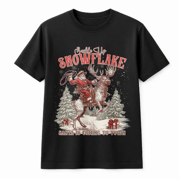 Retro Western Christmas Graphic Tee, Cowboy Santa Reindeer Rodeo T-Shirt, Vintage Country Holiday Cowboy Shirt, Rodeo Xmas Pr