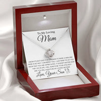 Son to Mother Message Jewelry, Love Knot Necklace for Mom, 14k White Gold Over Stainless Steel Pendant, Birthday Christmas Present