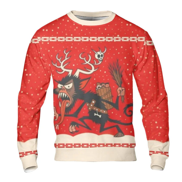 Spooky Demon Holiday Sweatshirt, Krampus Ugly Christmas Sweatshirt, Horror Festive Crewneck Sweater, Creepy Monster Christmas