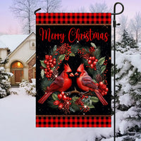 Pine Berries Winter Yard Flag, Red Cardinal Christmas Garden Flag, Double Sided Holiday Bird Lawn Flag, Christmas Yard Decor