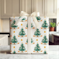 Festive Kitten Tree Gift Wrap, Watercolor Cat Christmas Wrapping Paper, Holiday Cat Lover Wrapping Paper, Adorable Xmas Gift Wrap Roll