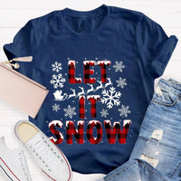 Red Plaid Teacher T-Shirt, Let It Snow Teacher Shirt, Christmas Teacher Tee, Festive Holiday Graphic T-Shirt, Winter Break Teacher Present