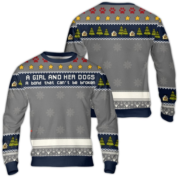 Adorable Dog Mom Holiday Sweater, A Girl and Her Dogs Ugly Christmas Sweater, Winter Pet Lover Crewneck, Comfy Festive Dog Gr
