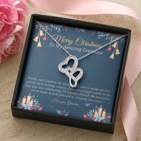 Cubic Zirconia Heart Pendant, Double Hearts Necklace for Grandma, Meaningful Grandma Heart Necklace, Christmas Jewelry Presen