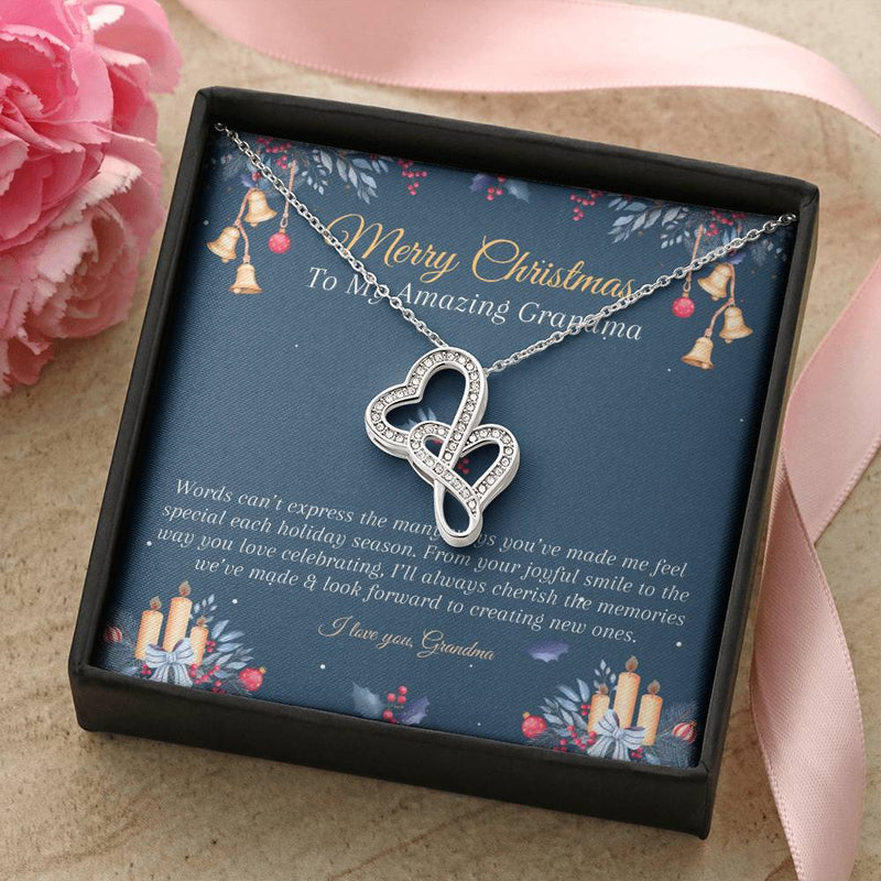 Cubic Zirconia Heart Pendant, Double Hearts Necklace for Grandma, Meaningful Grandma Heart Necklace, Christmas Jewelry Present for Grandma