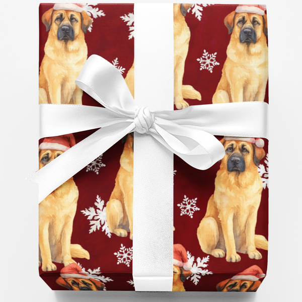 Santa Dog Red Holiday Gift Wrap, Leonberger Christmas Wrapping Paper, Festive Puppy Wrapping Paper