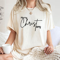 Script Lettering Christmas Shirt, Minimalist Merry Christmas T-Shirt, Simple Holiday Graphic Tee, Festive Christmas T-Shirt, Holiday Present