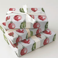 Red and Green Baubles Gift Wrap, Watercolor Christmas Ornament Wrapping Paper, Holiday Ornament Wrapping Paper, Festive Present Packaging Roll