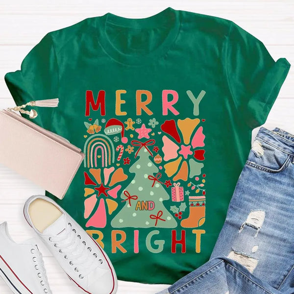 Festive Holiday Graphic Tee, Merry and Bright Christmas Trees T-Shirt, Adorable Winter Tree Shirt, Christmas Season Unisex Ap