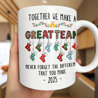 Together We Make a Great Team Stockings Coffee Mug, Christmas Family Team Mug, Holiday Ceramic Tea Cup Mug