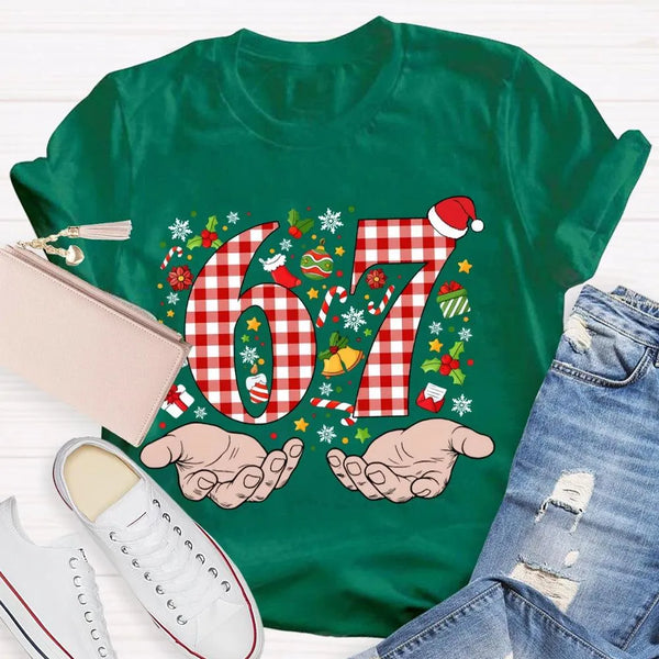 Candy Cane Snowflakes Christmas T-Shirt, Six to Seven Santa Hat Shirt, Festive Holiday Graphic Tee, Winter Xmas Shirt, Christ