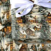 Winter Cottage Gift Wrap, Snowy Village Christmas Wrapping Paper, Comfy Evergreen Dusk Wrapping Paper, Holiday Present Wrapping Paper