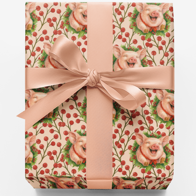 Adorable Holiday Farm Animal Gift Wrap Roll, Christmas Pig Wrapping Paper, Festive Animal Wrapping Paper, Xmas Present Packaging Supplies
