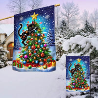 Humorous Holiday Kitten Yard Flag, Black Cat Christmas Tree Garden Flag, Double-Sided Cat Lover Garden Flag, Winter Xmas Lawn Decor