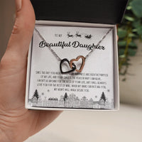 Two Tone CZ Double Heart Pendant Necklace, Daughter Interlocking Heart Necklace, Surgical Steel Jewelry, Christmas Present for Daughter