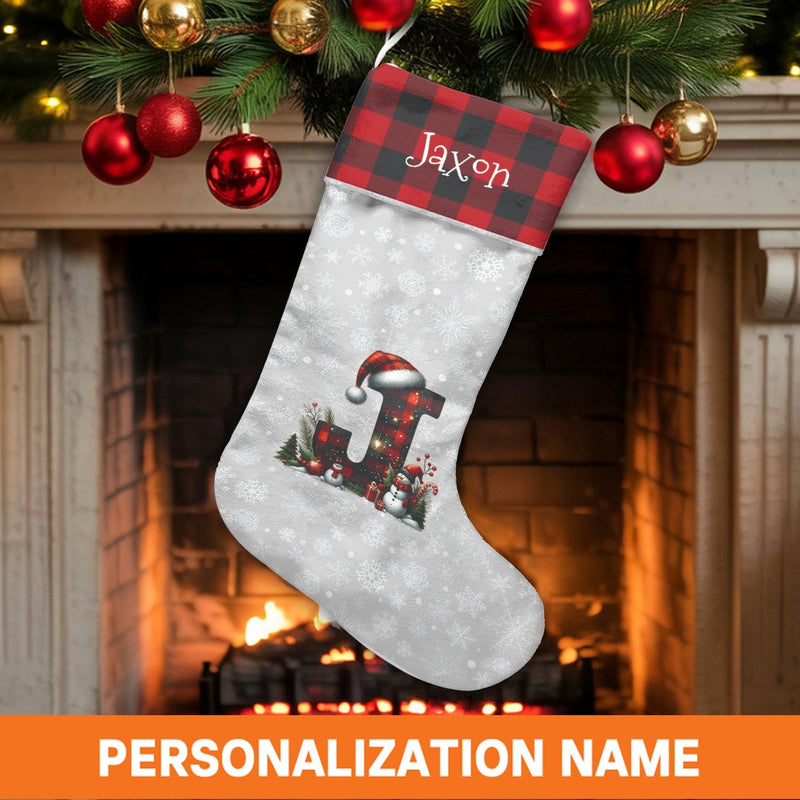 Personalized Letter J Xmas Stocking, Monogram Letter J Christmas Stocking, Custom Name Christmas Stocking, Festive Holiday Decor Stocking