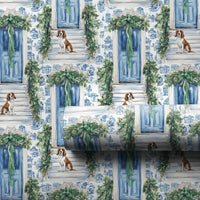 Blue Chinoiserie Toile Gift Wrap, Cavalier King Charles Spaniel Wrapping Paper, Dog Christmas Wrapping Paper, Holiday Pet Gift Wrap