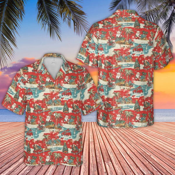 Santa Claus Beach Button Up Shirt, Tropical Christmas Hawaiian Shirt, Humorous Holiday Hawaiian Shirt, Tropical Santa Graphic