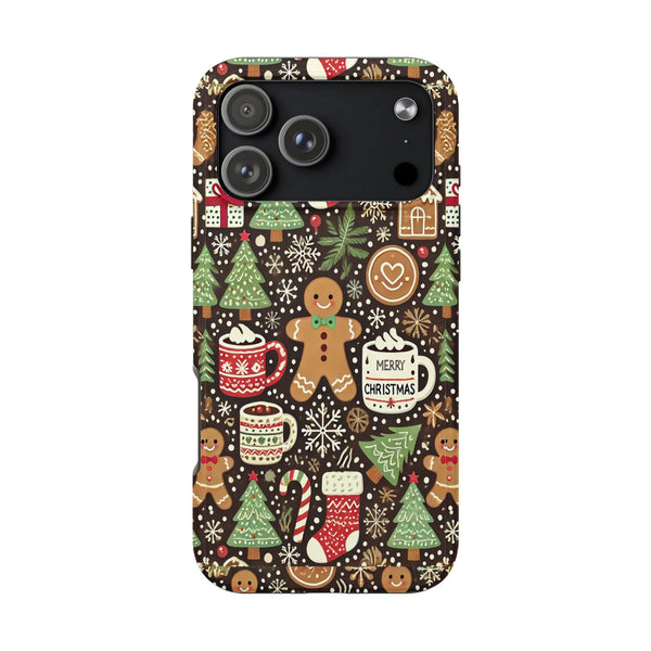 Adorable Holiday Cookie Pattern Phone Case, Christmas Gingerbread iPhone Case, Matte Winter Protective Cover, Festive Xmas Pr