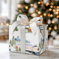 Watercolor Snowy Station Gift Wrap, Christmas Train Wrapping Paper, Vintage Holiday Train Wrapping Paper, Winter Gift Wrap, Pink Train Paper