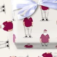 Casual Santa Christmas Gift Wrap, Maroon Polo Santa Wrapping Paper, Modern Santa Claus Holiday Paper, Humorous Xmas Present Wrap Roll