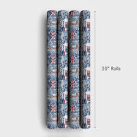 Snowy Big Ben Red Bus Gift Wrap, London Christmas Wrapping Paper, British Flag Cityscape Present Paper, London Xmas Wrapping Paper