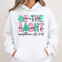 14 Hoodie, Be the Light Matthew 5, Christian Christmas Hooded Sweatshirt, Pink Green Plaid Holiday Pullover, Faith Present for Her