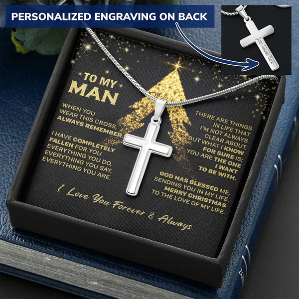 Custom Engraved Religious Faith Pendant, Personalized Cross Necklace for Men, Stainless Steel Cross Necklace, Christmas Prese