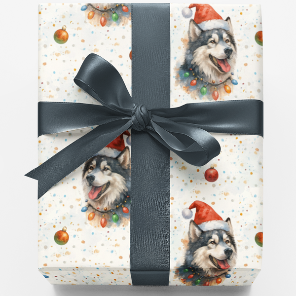 Adorable Dog Santa Hat Gift Wrap, Siberian Husky Christmas Wrapping Paper, Festive Husky Holiday Wrapping Paper