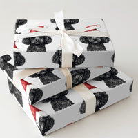 Santa Hat Dog Holiday Gift Wrap, Black Poodle Christmas Wrapping Paper, Festive Puppy Dog Xmas Wrapping Paper, Pet Lover Present Wrap Roll