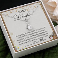 14k White Gold Over Stainless Steel CZ Ribbon Design Pendant, To My Daughter Ribbon Necklace, Christmas Birthday Jewelry Present from Mom