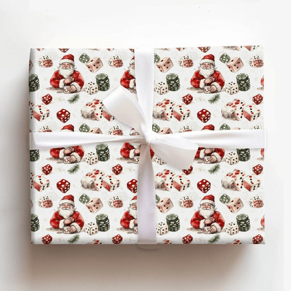 Poker Dice Christmas Gift Wrap, Casino Santa Wrapping Paper, Gambling Holiday Wrapping Paper, Casino Game Night Gift Wrap, Ho