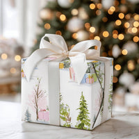 Pastel Tree Christmas Wrapping Paper, Watercolor Forest Wrapping Paper, Snowy Pine Holiday Wrapping Paper Roll, Elegant Xmas Gift Wrap Paper
