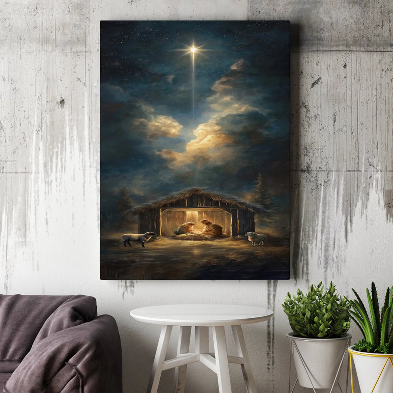 Bethlehem Star Christmas Canvas Print, Nativity Scene Canvas Wall Art, Holy Family Religious Wall Decor, Christian Holiday Canvas Present