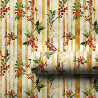 Gold Stripe Christmas Gift Wrap, Watercolor Holly Wrapping Paper, Vintage Berry Botanical Wrapping Paper, Holiday Present Wrapping Paper