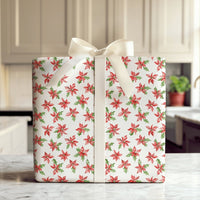 Red Holly Christmas Gift Wrap, Watercolor Poinsettia Wrapping Paper, Botanical Holiday Floral Wrapping Paper, Festive Winter Gift Wrap