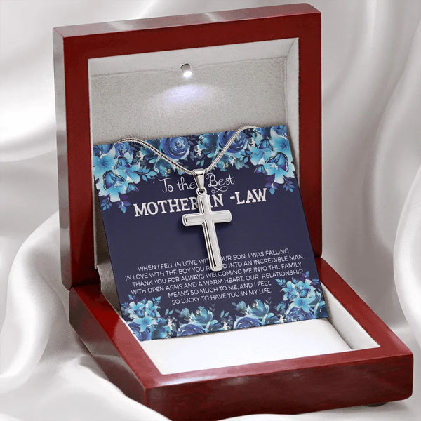 Stainless Steel Religious Faith Pendant Necklace, Mother in Law Cross Necklace, Sentimental Card Keepsake, Birthday Christmas
