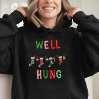 Humorous Innuendo Holiday Hoodie, Well Hung Christmas Hoodie, Naughty Xmas Graphic Hoodie, Adult Humor Winter Sweatshirt, Novelty Holiday Present