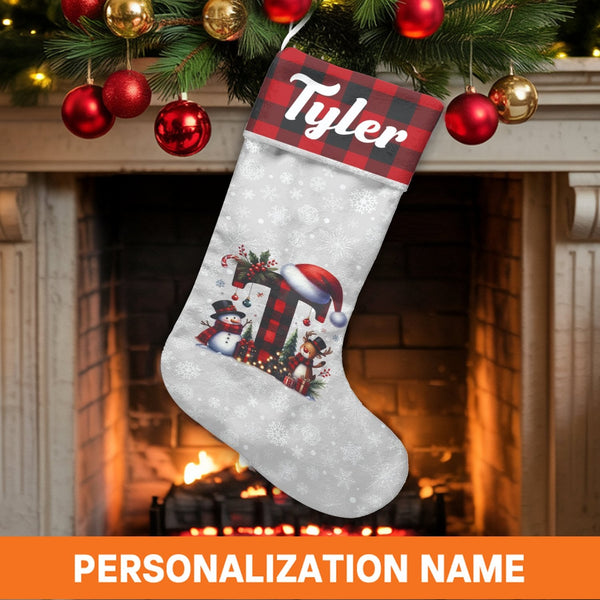 Buffalo Plaid Monogram Stocking, Letter T Christmas Stocking, Personalized Christmas Stocking, Custom Name Stocking, Family X