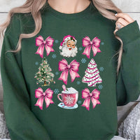 Coquette Aesthetic Bow Holiday Sweatshirt, Pink Santa Christmas Sweatshirt, Adorable Santa Claus Sweater, Girly Preppy Xmas Crewneck Present