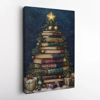 Vintage Library Holiday Wall Art, Book Christmas Tree Canvas Print, Bookish Christmas Tree Canvas, Reading Decor, Book Lover Xmas Present
