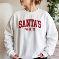 Retro Varsity Christmas Lettering Crewneck, Santa's Favorite Sweatshirt, Humorous Santa Claus Holiday Sweater, Comfy Merry Xmas Pullover Present