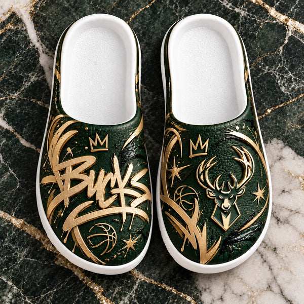 MIL in Gold Script - Green and Cream Graffiti Clogs - main